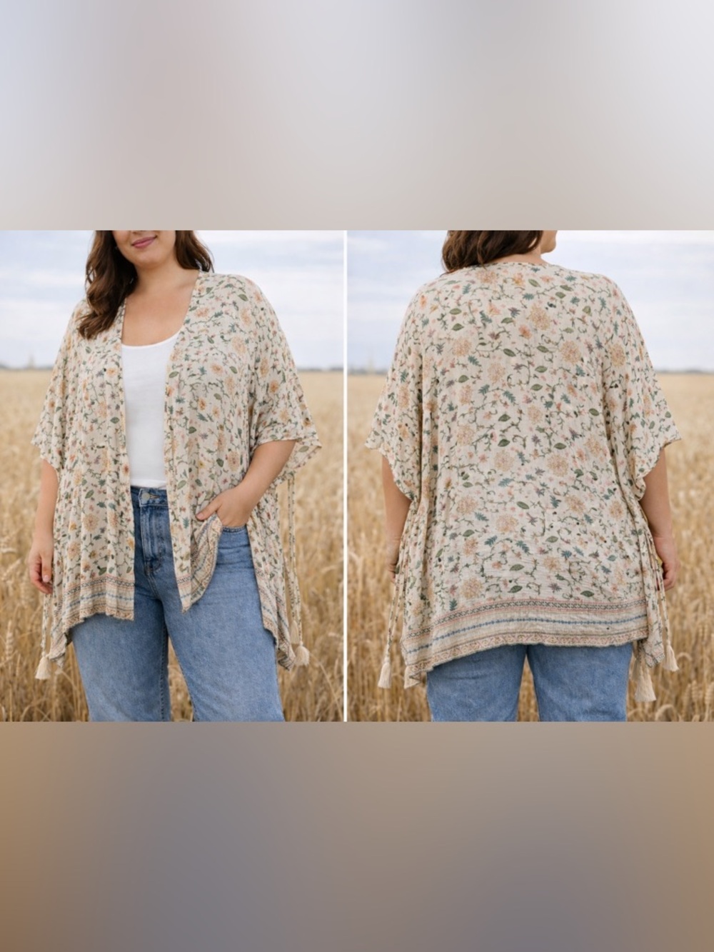 Thread & Clover Floral Kimono Duster Women’s Lightweight‎ Tassels Size 3X